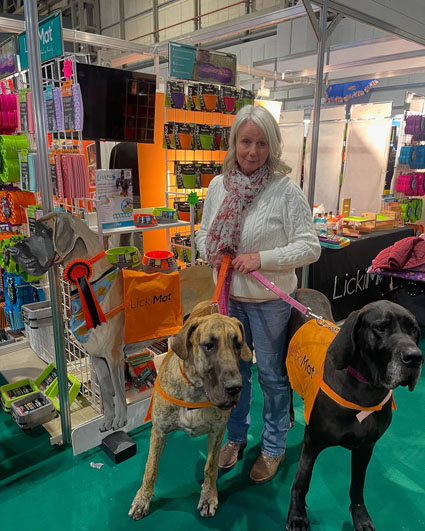 Great danes at the LickiMat stand at Crufts 2025